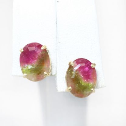 Picture of 14k Yellow Gold Oval Tourmaline Stud Earrings