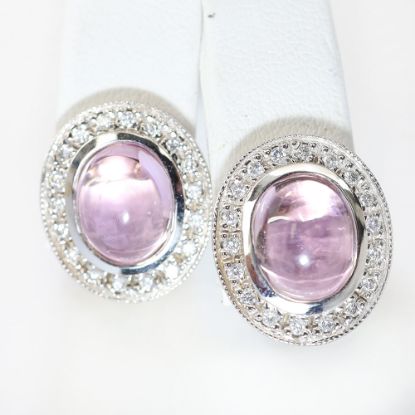 Picture of 14k White Gold Oval Morganite & Diamond Halo Earrings