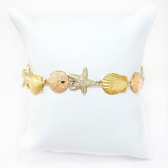 Picture of 14k Two Tone Gold Shell, Starfish, & Clam Bracelet