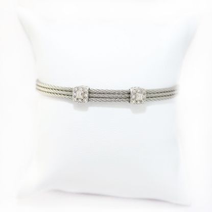 Picture of Stainless Steel Cable & 18k White Gold Diamond Stations Bracelet