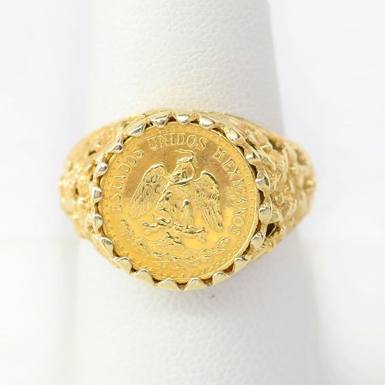 Picture of 14k Yellow Gold Dos Pesos Gold Coin Ring