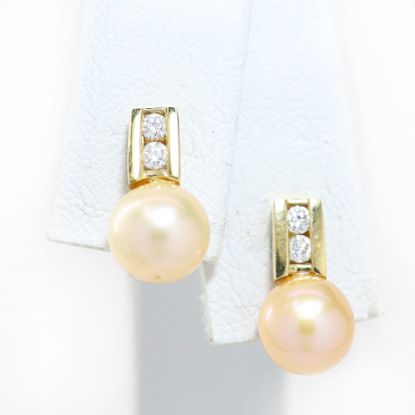 Picture of 14k Yellow Gold Pearl & Diamond Earrings 
