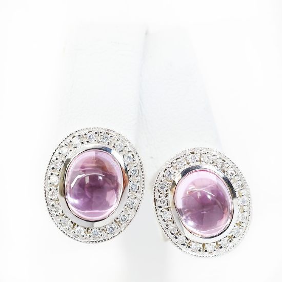 Picture of 14k White Gold Oval Morganite & Diamond Halo Earrings