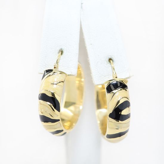 Picture of 14k Yellow Gold Enamel Zebra Print Hoop Earrings