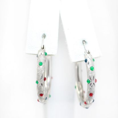 Picture of 14k White Gold Enamel Hoop Earrings