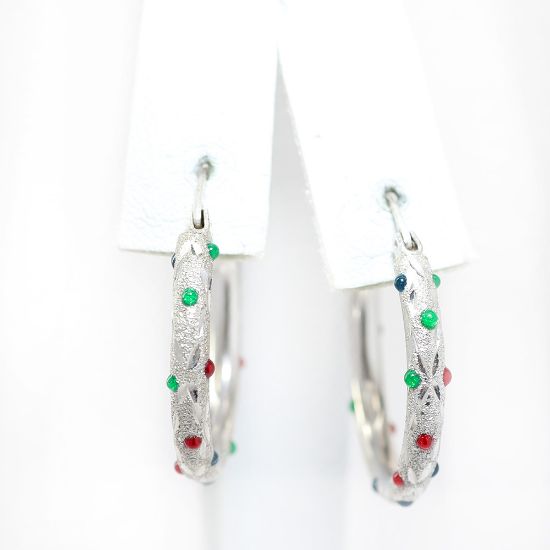 Picture of 14k White Gold Enamel Hoop Earrings