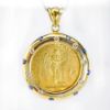 Picture of 14k Yellow Gold 20 Francs Coin Pendant with Sapphire & Diamond Encrusted Bezel