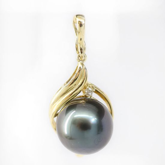 Picture of 14k Yellow Gold Tahitian Black Pearl & Diamond Pendant