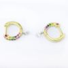 Picture of 14k Yellow Gold Rainbow Sapphire & Dangling Diamond Charm Huggies Earrings