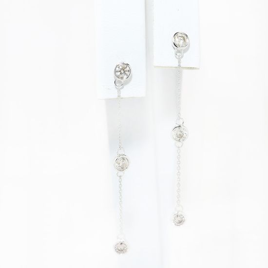 Picture of 14k White Gold Diamond Stations Drop Earrings