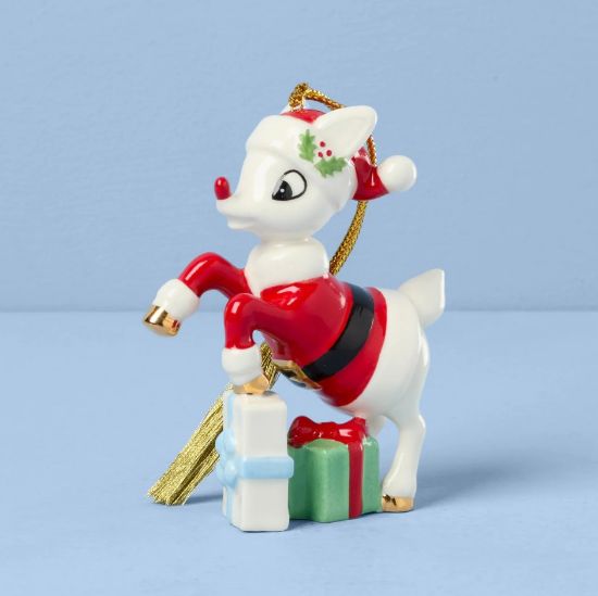 Picture of Rudolph with Santa Suit Ornament