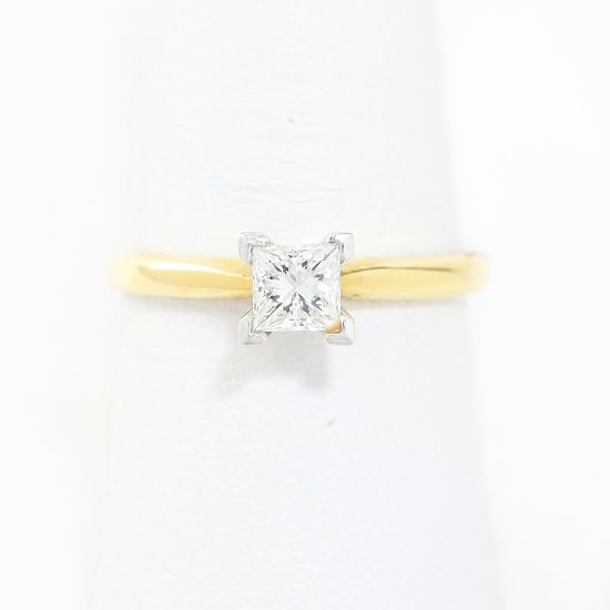 Picture of 18k Yellow Gold Brilliant Square Cut Solitaire Ring