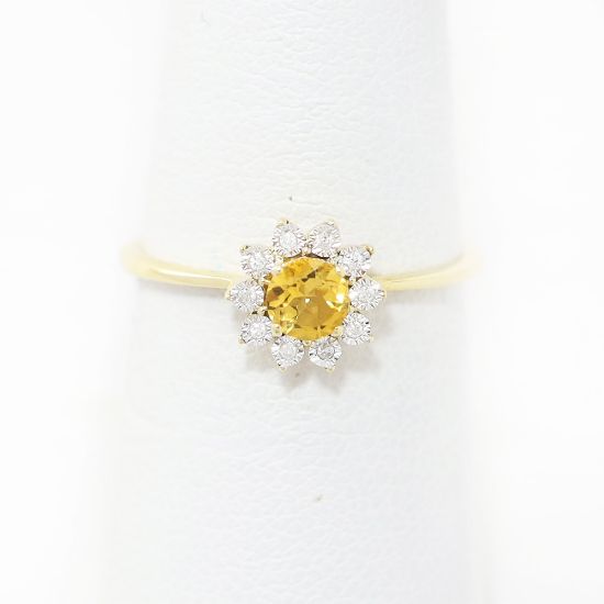 Picture of 10k Yellow Gold Citrine & Diamond Halo Ring