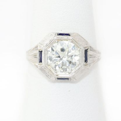 Picture of Vintage 18k White Gold Old European Diamond & Synthetic Sapphire Ring
