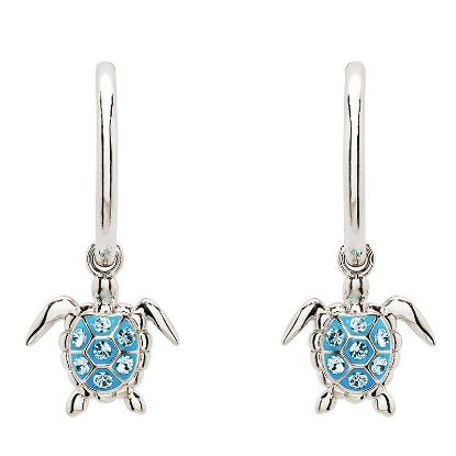 Picture of Sterling Silver Aqua Crystal Turtle Earrings