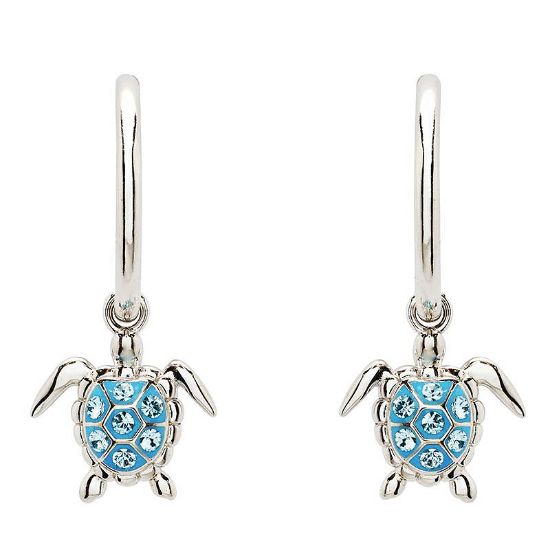 Picture of Sterling Silver Aqua Crystal Turtle Earrings