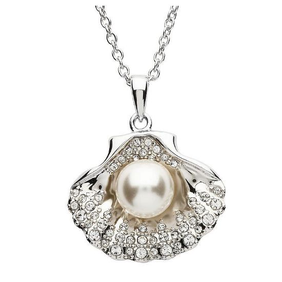 Picture of Sterling Silver Shell Necklace with White Crystals and Pearl