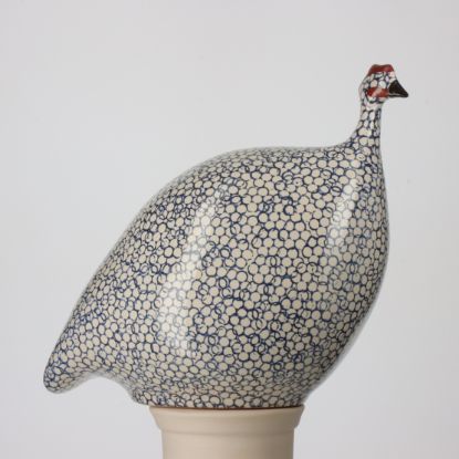 Picture of Small White Guinea Hen with Cobalt Spots