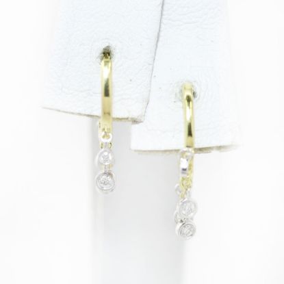 Picture of 14k Two Tone Gold Dangling Diamond Charms Huggies Earrings