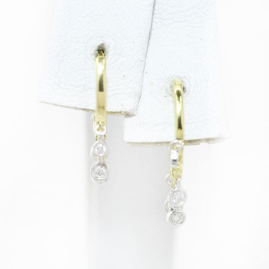 Picture of 14k Two Tone Gold Dangling Diamond Charms Huggies Earrings