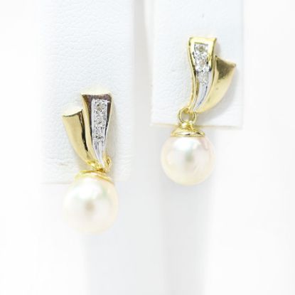 Picture of 14k Yellow Gold Pearl & Diamond Earrings