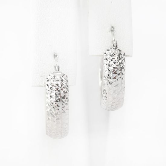 Picture of 14k White Gold Textured Hoop Earrings
