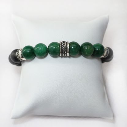 Picture of AXION Sterling Silver Black Onyx & Aventurine Beaded Elastic Bracelet with Motif Washers