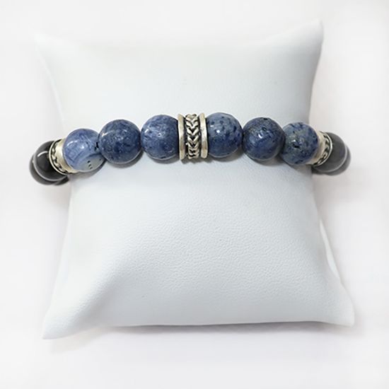 Picture of AXION Sterling Silver Black Onyx & Sodalite Beaded Bracelet with Motifs