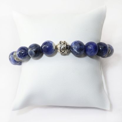 Picture of AXION Sterling Silver & Sodalite Beaded Flexible Bracelet with Vergina Sun Motifs