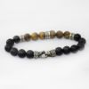 Picture of AXION Sterling Silver Black Onyx & Tiger Eye Beaded Bracelet with Meanders Motif