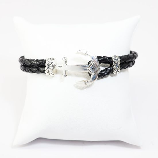 Picture of AXION Sterling Silver Black Double Leather & Anchor Clasp