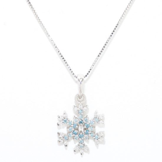 Picture of 14k White Gold Brilliant Blue & White Diamond Snowflake Pendant