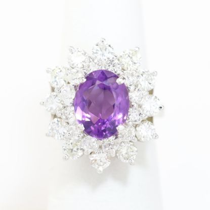 Picture of 14k White Gold Oval Amethyst & Diamond Halo Ring