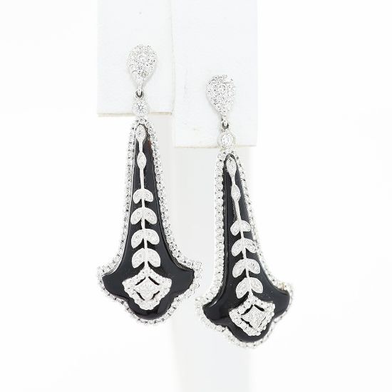 Picture of 18k White Gold Black Onyx & Diamond Dangling Earrings