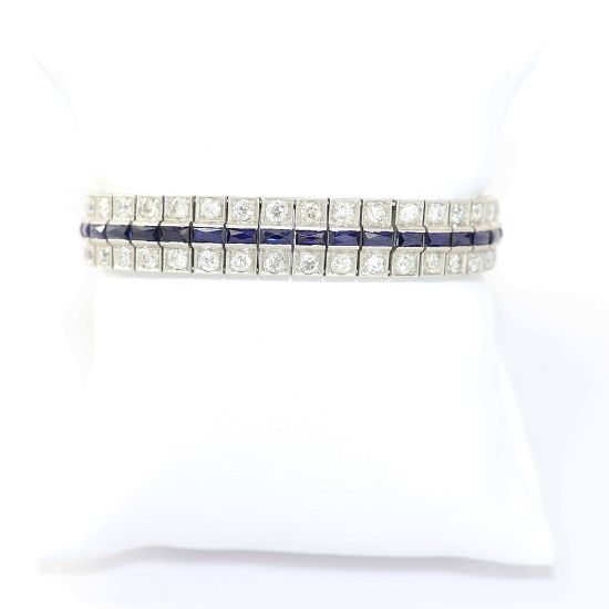 Picture of Vintage Platinum Old European Diamond & Synthetic Sapphire Bracelet