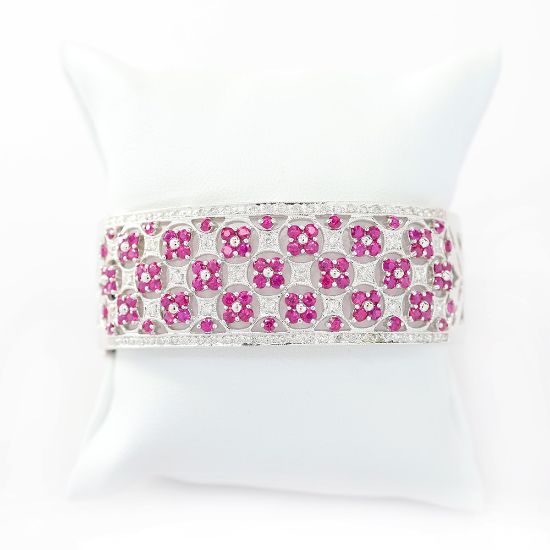 Picture of 18k White Gold Ruby & Diamond Hinged Bracelet