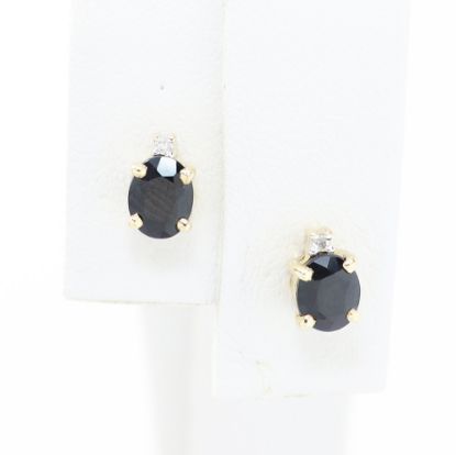 Picture of 14k Yellow Gold Oval Sapphire & Diamond Earring Studs