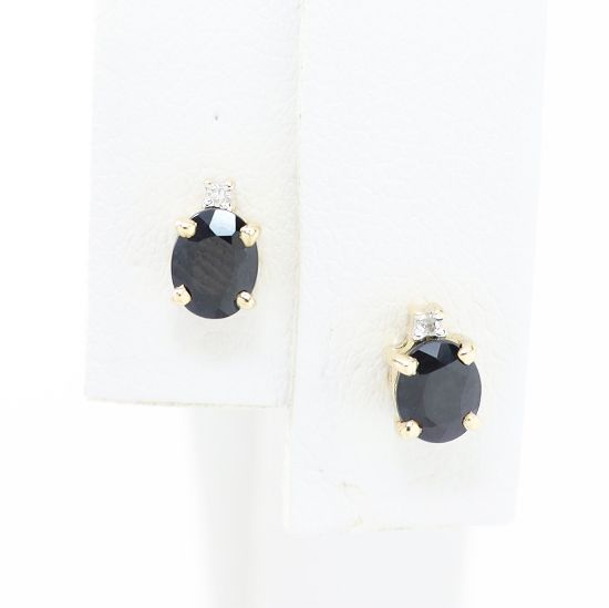 Picture of 14k Yellow Gold Oval Sapphire & Diamond Earring Studs