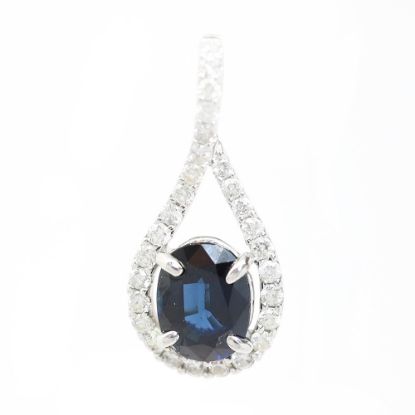 Picture of 14k White Gold Oval Sapphire & Diamond Halo Teardrop Pendant