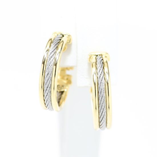 Picture of 18k Yellow Gold & Stainless Steel Wire Cable Hoop Earrings