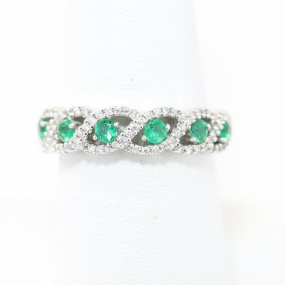 Picture of 14k White Gold Emerald & Diamond Band