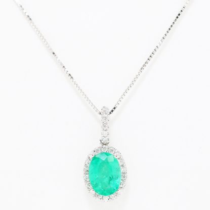 Picture of 14k White Gold Oval Emerald & Diamond Halo Pendant