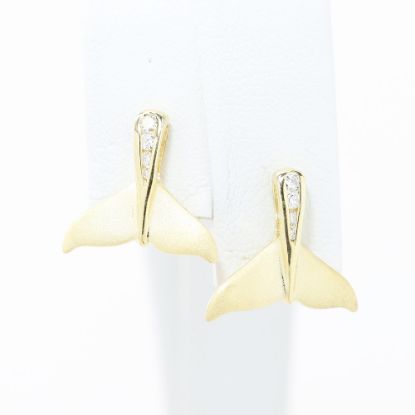 Picture of 14k Yellow Gold & Diamond Mermaid Tail Earring Studs