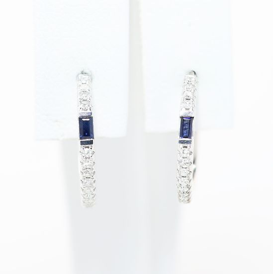 Picture of Vera Wang 14k White Gold Sapphire & Diamond Hoop Earrings 