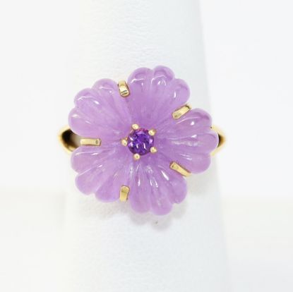 Picture of 14k Yellow Gold Round Amethyst & Lavender Jade Flower Ring