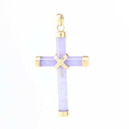 Picture of 14k Yellow Gold Lavender Jade Cross Pendant