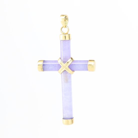 Picture of 14k Yellow Gold Lavender Jade Cross Pendant