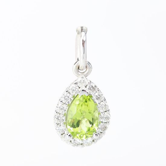 Picture of 14k White Gold Pear Cut Peridot & Diamond Halo Pendant