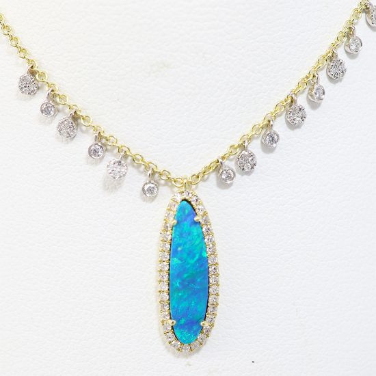 Picture of 14k Yellow Gold Opal & Diamond Charms Necklace