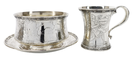 Picture of Tiffany & Co. Sterling Silver Nursery Rhyme 3-Piece Child Cup, Porringer, and Plate